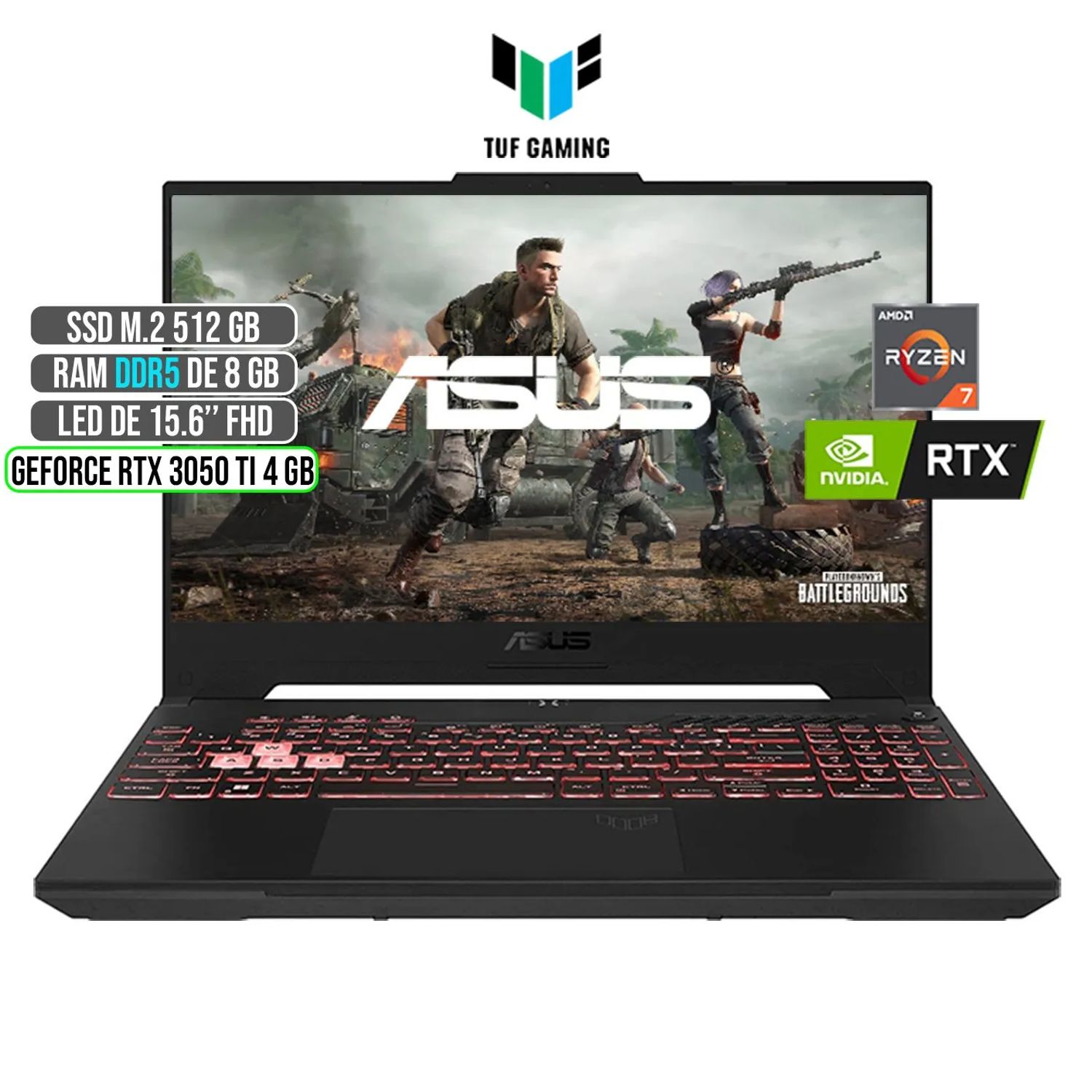 ASUS TUF AMD RYZEN 7-6800H RTX 3050Ti 4GB SSD 512GB RAM 8GB LED 15 