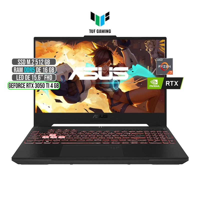 ASUS - ASUS TUF AMD RYZEN 7-6800H RTX 3050Ti 4GB SSD 512GB RAM 16GB LED 15,6 FULL HD 144Hz
