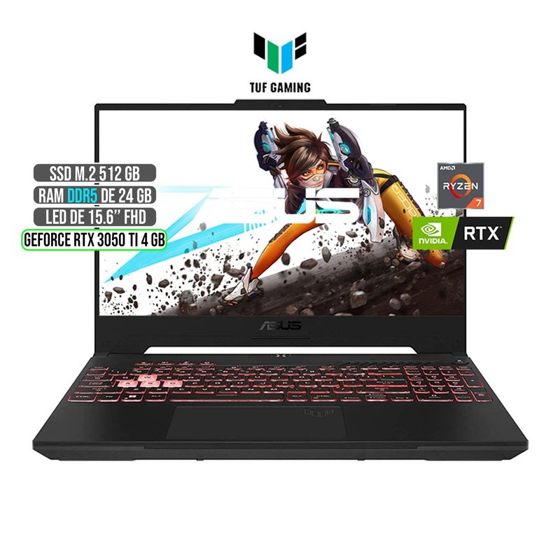 ASUS - ASUS TUF AMD RYZEN 7-6800H RTX 3050Ti 4GB SSD 512GB RAM 24GB LED 15,6 FULL HD 144Hz