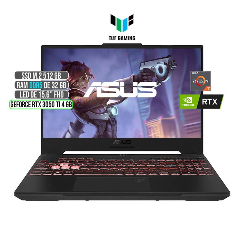 ASUS - ASUS TUF AMD RYZEN 7-6800H RTX 3050Ti 4GB SSD 512GB RAM 32GB LED 15,6 FULL HD 144Hz