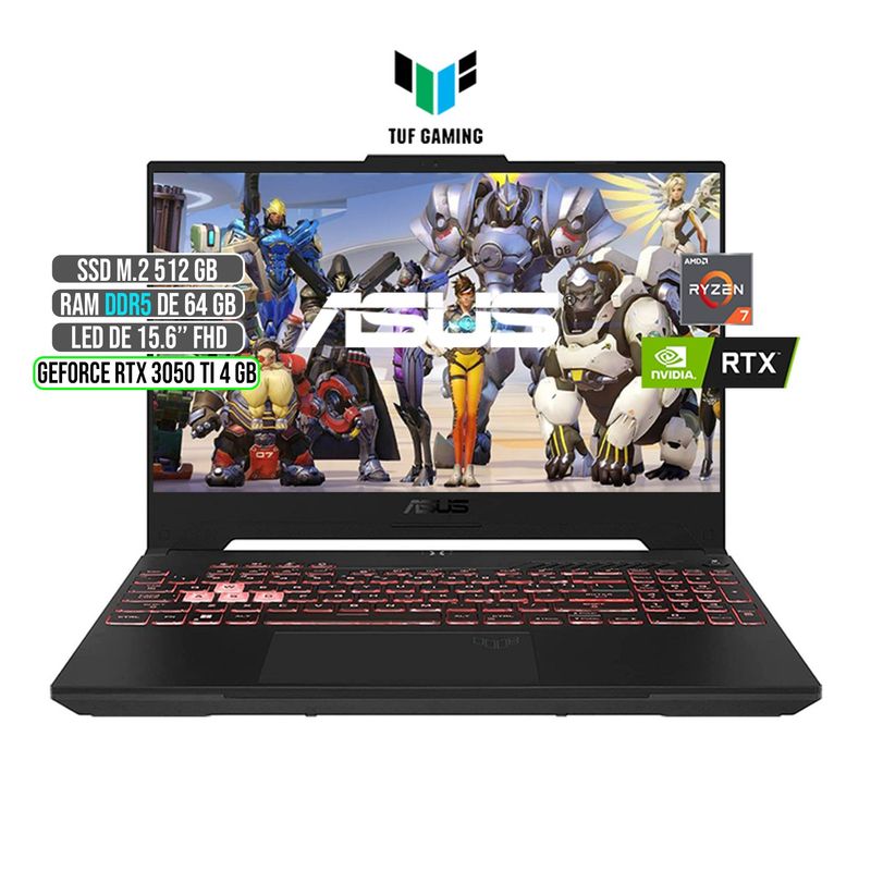 ASUS - ASUS TUF AMD RYZEN 7-6800H RTX 3050Ti 4GB SSD 512GB RAM 64GB LED 15,6 FULL HD 144Hz