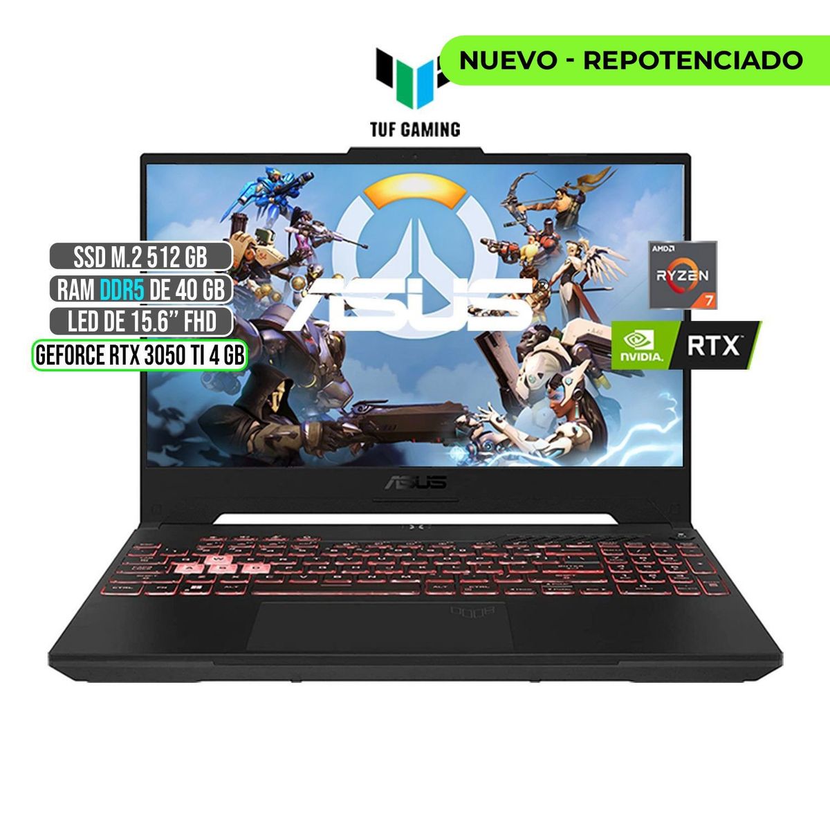 ASUS - Portátil Asus TUF AMD Ryzen 7 RTX 3050Ti 40GB 512GB 15.6"