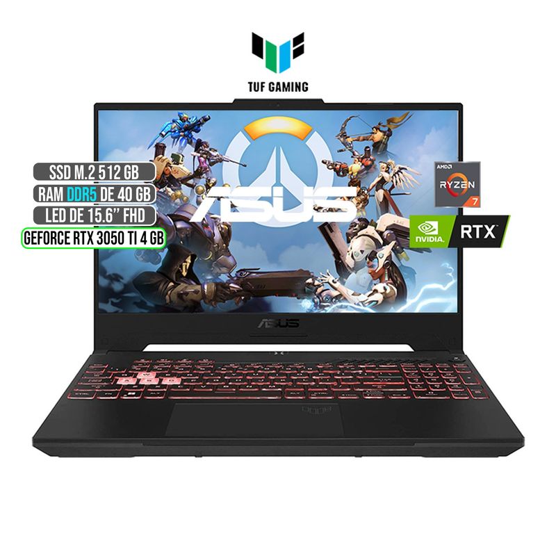 ASUS - ASUS TUF AMD RYZEN 7-6800H RTX 3050Ti 4GB SSD 512GB RAM 40GB LED 15,6 FULL HD 144Hz