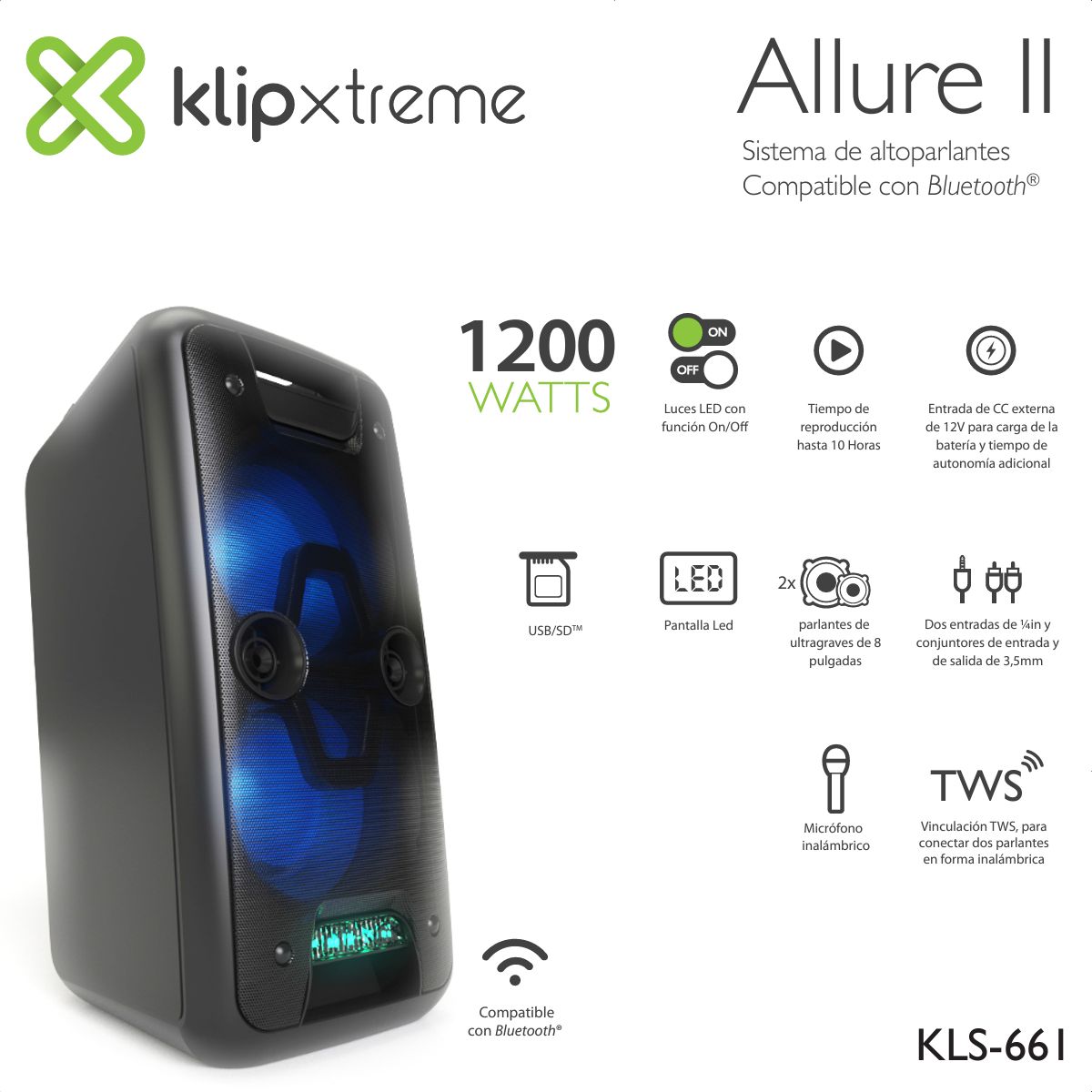 KLIP XTREME - Parlante BT + Mic Inalámbrico + Control Klip Xtreme KLS-661