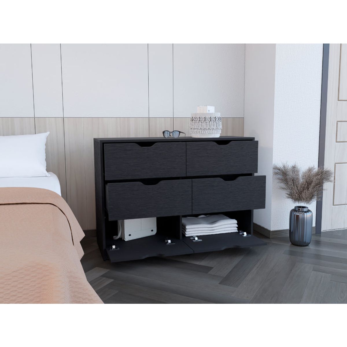 RTA DESIGN - Organizador Brasilia Wengue con cuatro cajones multiusos deslizables