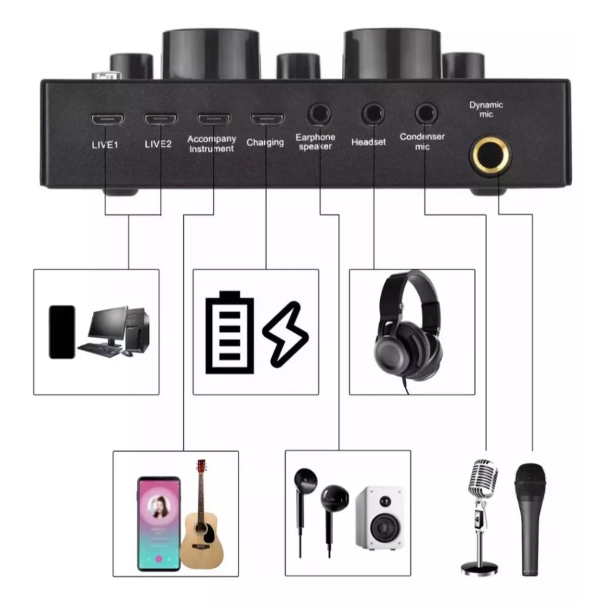 GENERICO - Tarjeta De Sonido V8 Interfaz Consola De Audio Grabación