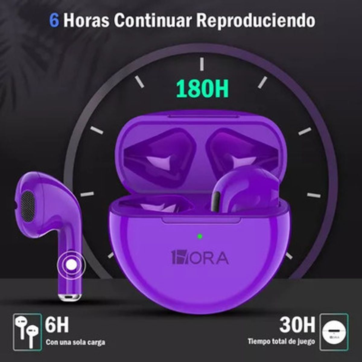 1HORA - Audífonos Inalámbricos Bluetooth 1hora Color Violeta