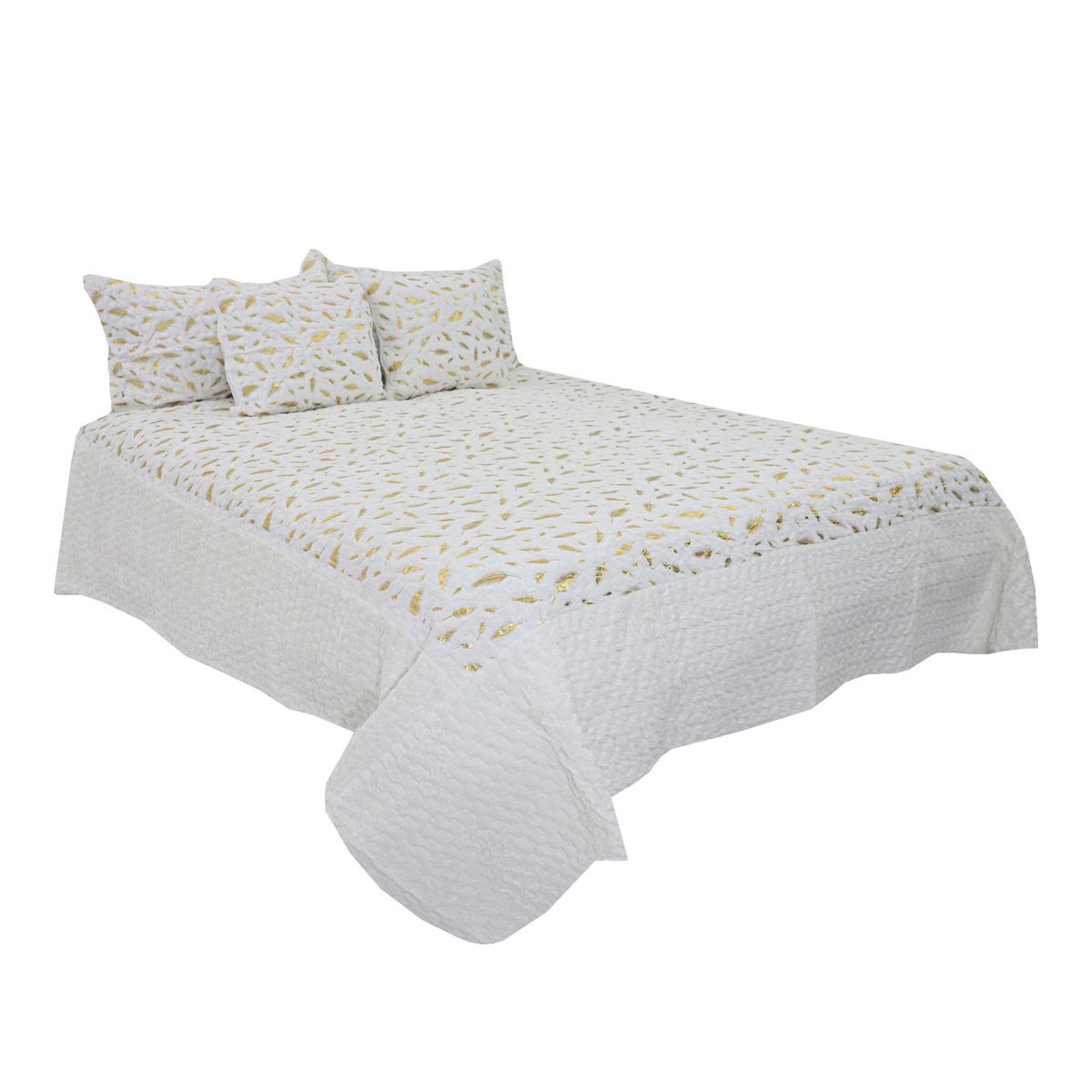 HOMETEX - TENDIDO PLUMAS  KING  BLANCO DORADO