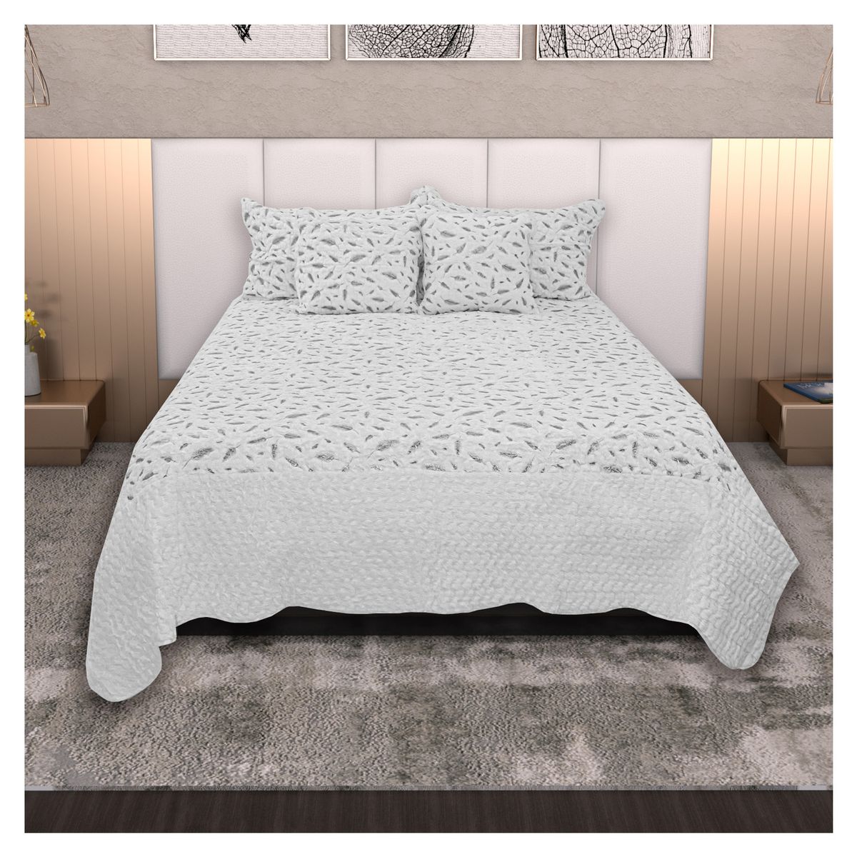 HOMETEX - TENDIDO PLUMAS  KING  BLANCO PLATEADO