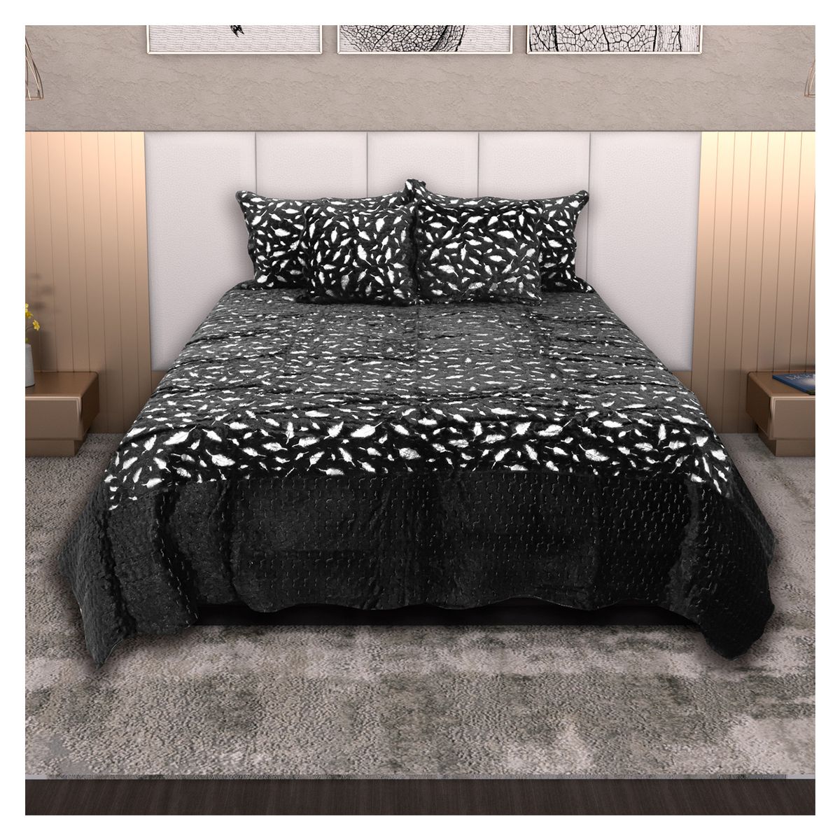 HOMETEX - TENDIDO PLUMAS FULLQUEEN NEGRO PLATEADO