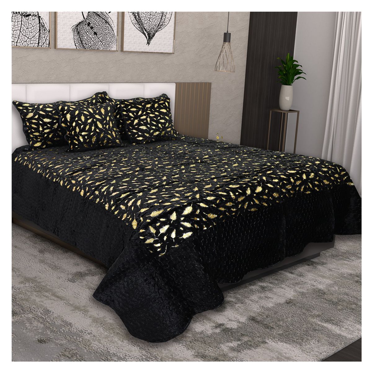 HOMETEX - TENDIDO PLUMAS KING NEGRO DORADO