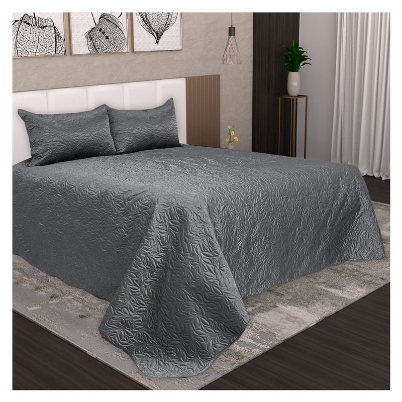 HOMETEX - TENDIDO PRAGA FULL QUEEN GRIS OACURO  METALIZADO