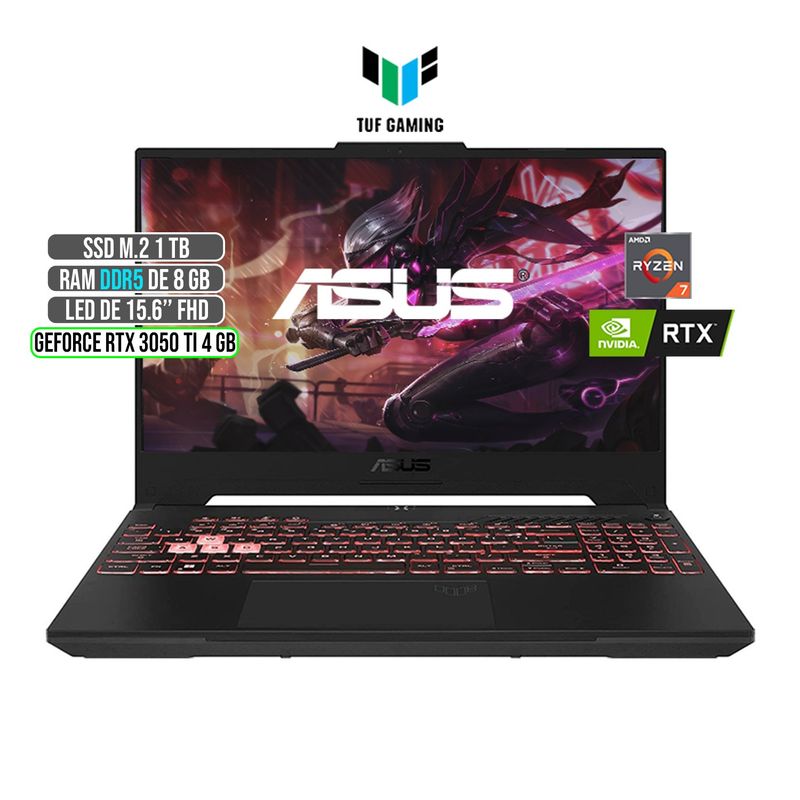 ASUS - ASUS TUF AMD RYZEN 7-6800H RTX 3050Ti 4GB SSD 1TB RAM 8GB LED 15,6 FULL HD 144Hz