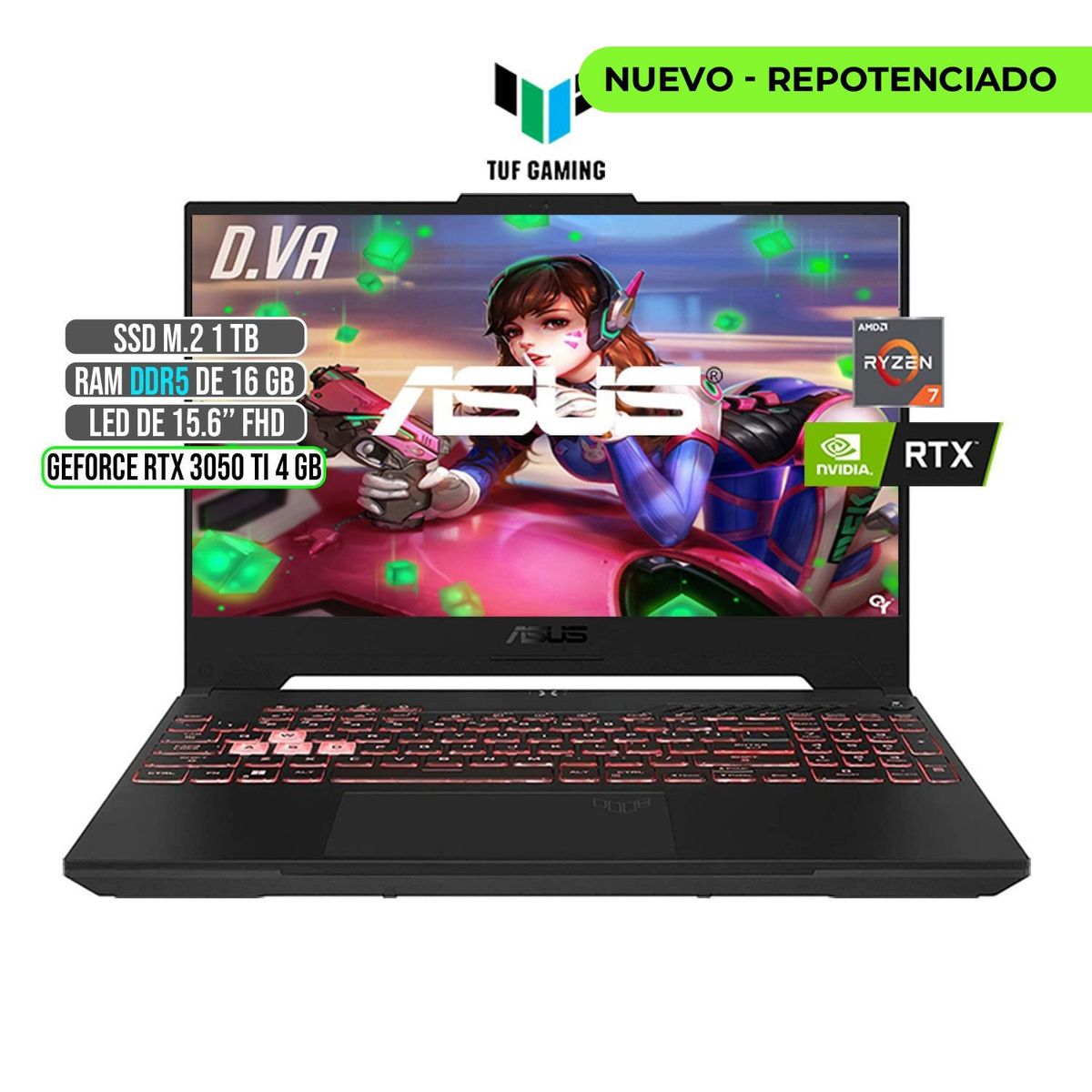 ASUS - ASUS TUF AMD RYZEN 7-6800H RTX 3050Ti 4GB SSD 1TB RAM 16GB LED 15,6 FULL HD 144Hz