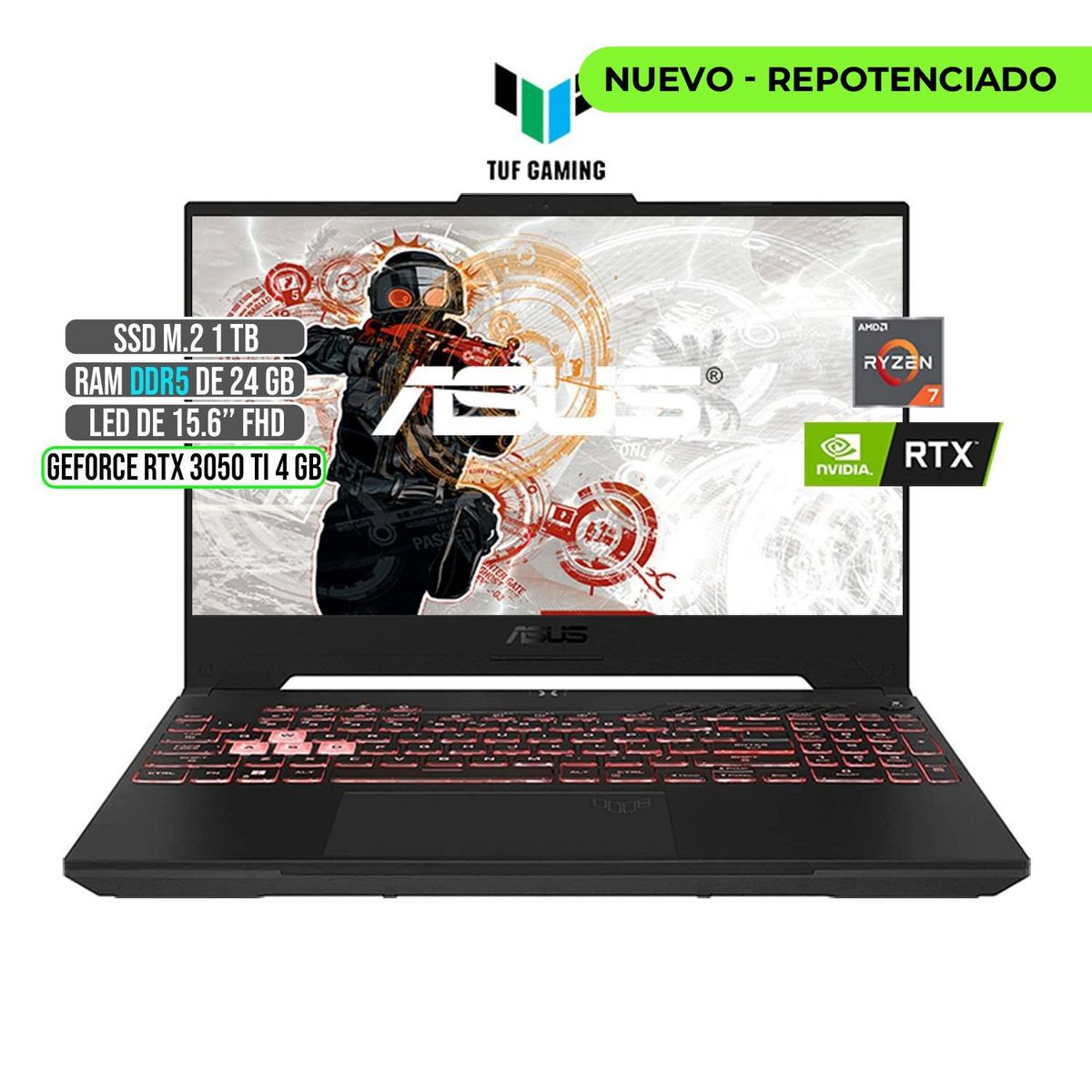 ASUS - Portátil Asus TUF AMD Ryzen 7 RTX 3050Ti 24GB 1TB 15.6"