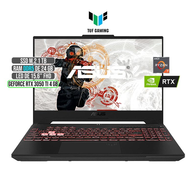 ASUS - ASUS TUF AMD RYZEN 7-6800H RTX 3050Ti 4GB SSD 1TB RAM 24GB LED 15,6 FULL HD 144Hz