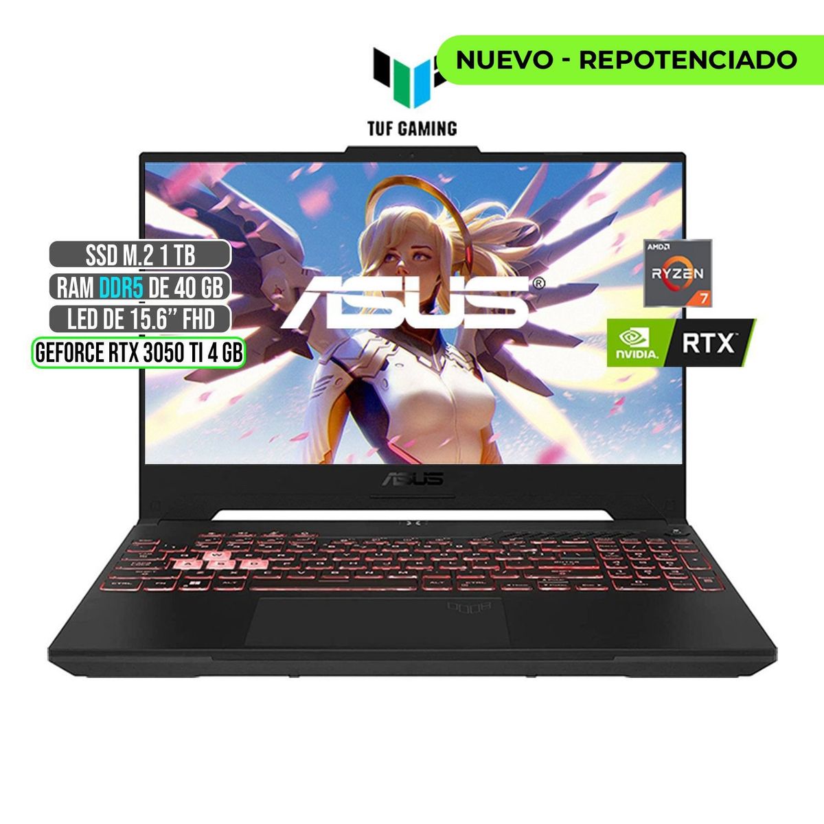 ASUS - ASUS TUF AMD RYZEN 7-6800H RTX 3050Ti 4GB SSD 1TB RAM 40GB LED 15,6 FULL HD 144Hz