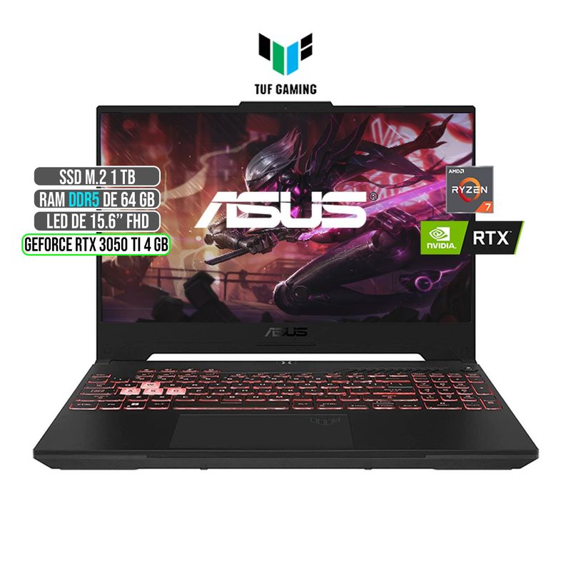 ASUS - ASUS TUF AMD RYZEN 7-6800H RTX 3050Ti 4GB SSD 1TB RAM 64GB LED 15,6 FULL HD 144Hz