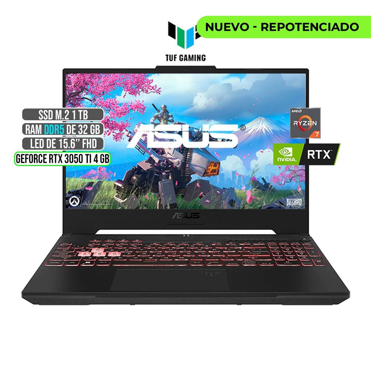 ASUS - Portátil Asus TUF Ryzen 7 RTX 3050Ti 32GB RAM 1TB SSD 144Hz