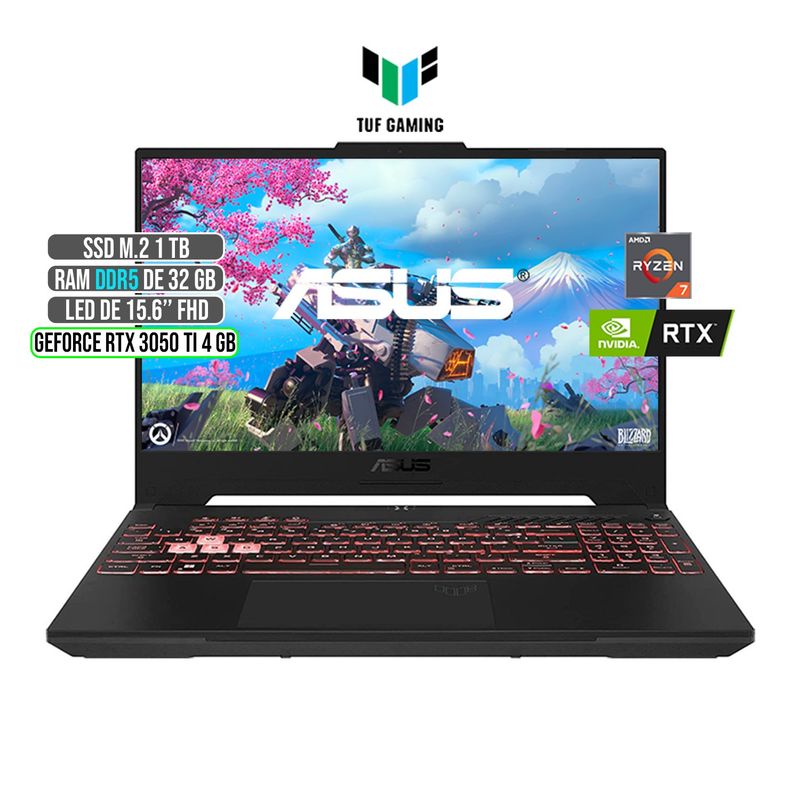 ASUS - ASUS TUF AMD RYZEN 7-6800H RTX 3050Ti 4GB SSD 1TB RAM 32GB LED 15,6 FULL HD 144Hz