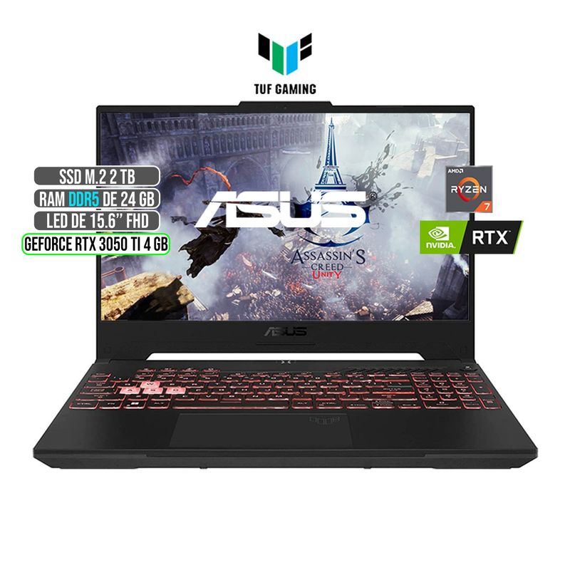 ASUS - ASUS TUF AMD RYZEN 7-6800H RTX 3050Ti 4GB SSD 2TB RAM 24GB LED 15,6 FULL HD 144Hz