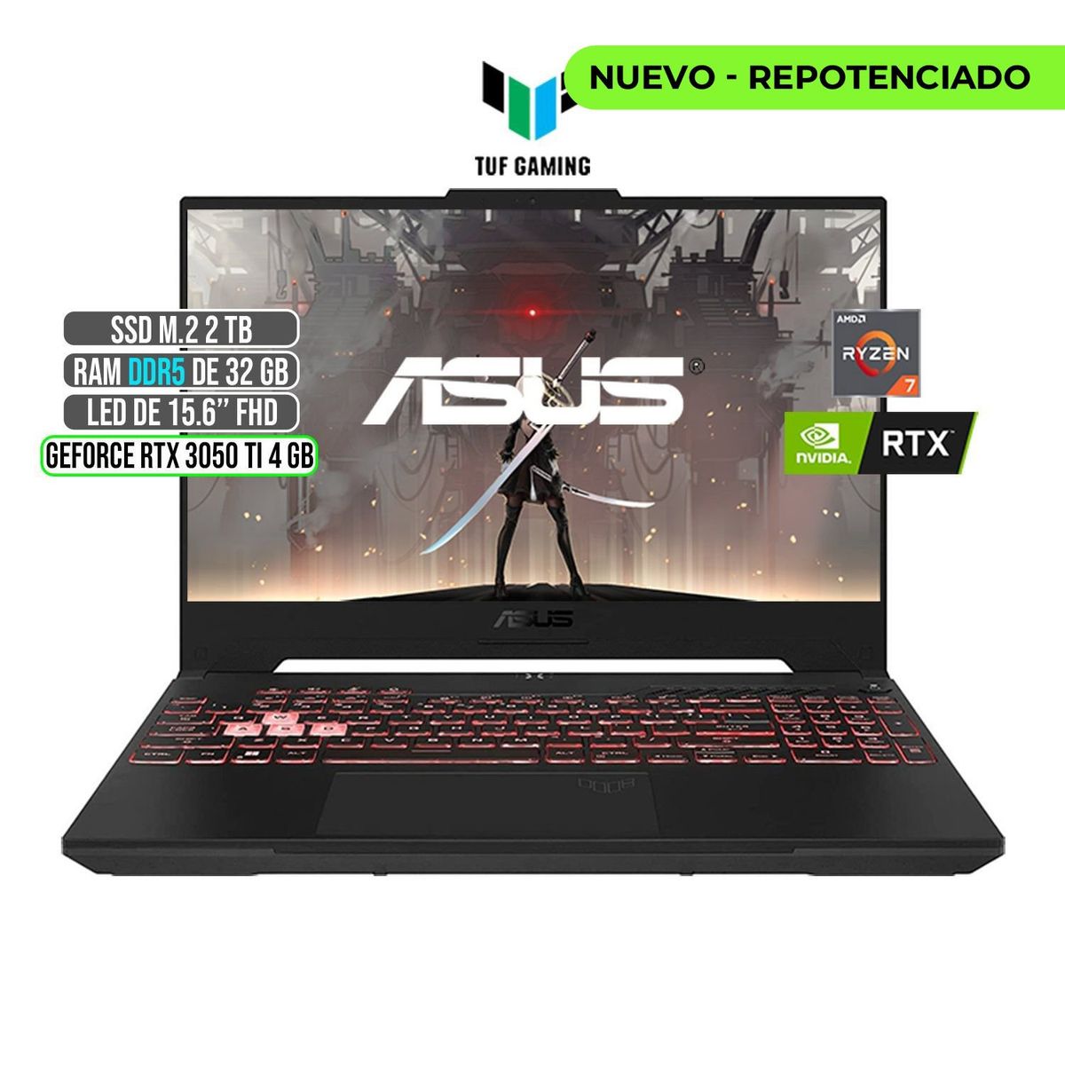 ASUS - Portátil Asus TUF AMD Ryzen 7 RTX 3050Ti 32GB RAM 2TB SSD 15.6"