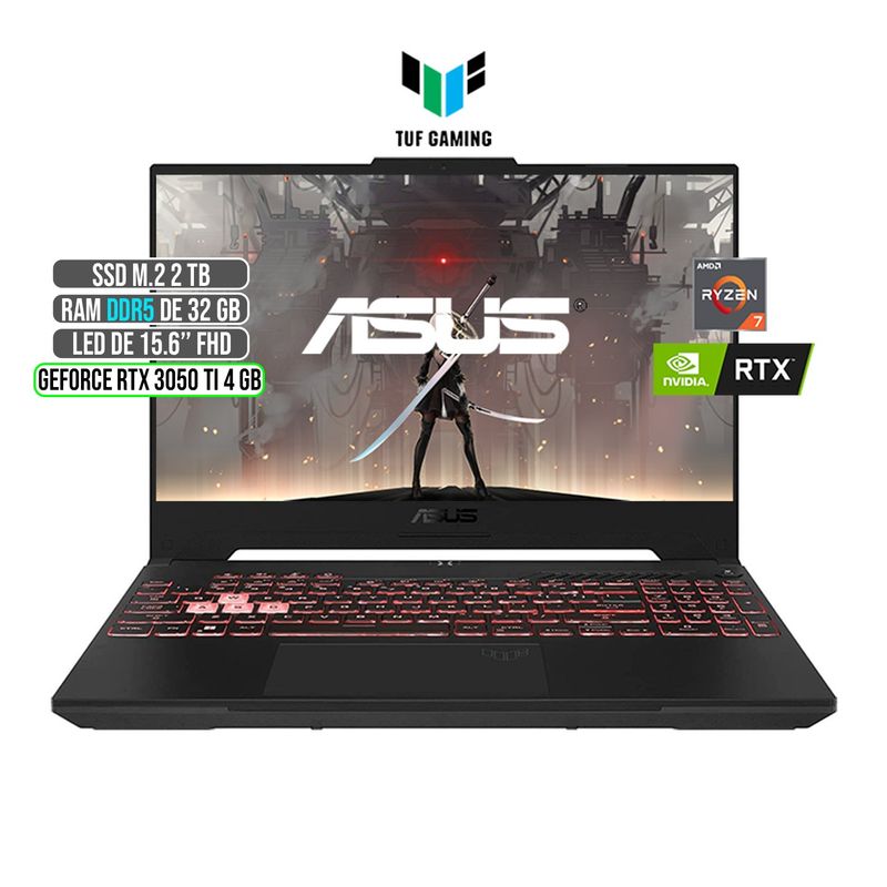 ASUS - ASUS TUF AMD RYZEN 7-6800H RTX 3050Ti 4GB SSD 2TB RAM 32GB LED 15,6 FULL HD 144Hz