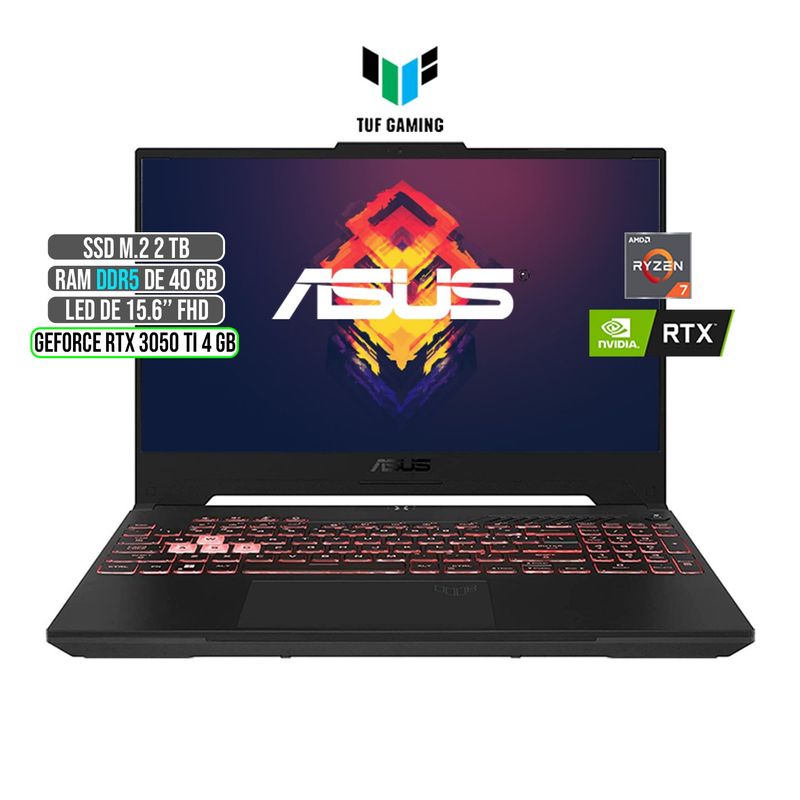 ASUS - ASUS TUF AMD RYZEN 7-6800H RTX 3050Ti 4GB SSD 2TB RAM 40GB LED 15,6 FULL HD 144Hz