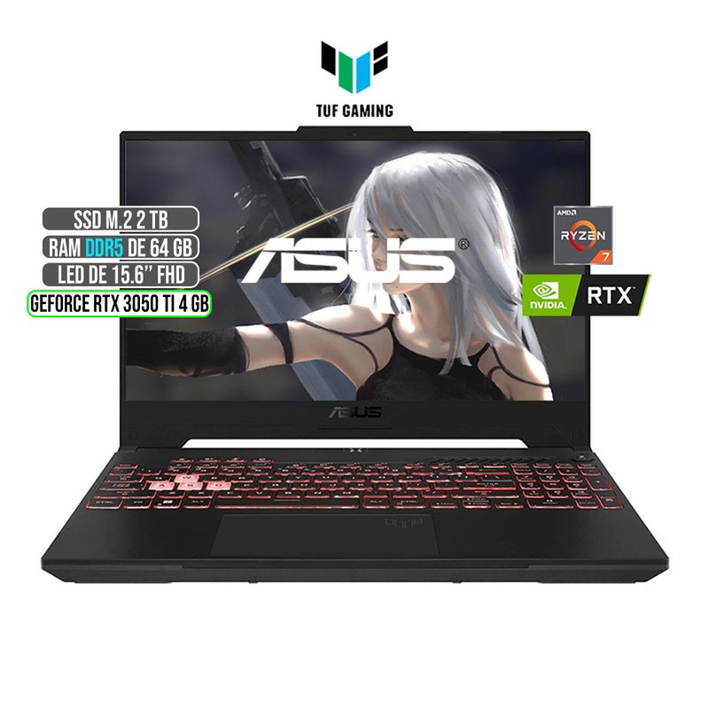 ASUS - ASUS TUF AMD RYZEN 7-6800H RTX 3050Ti 4GB SSD 2TB RAM 64GB LED 15,6 FULL HD 144Hz