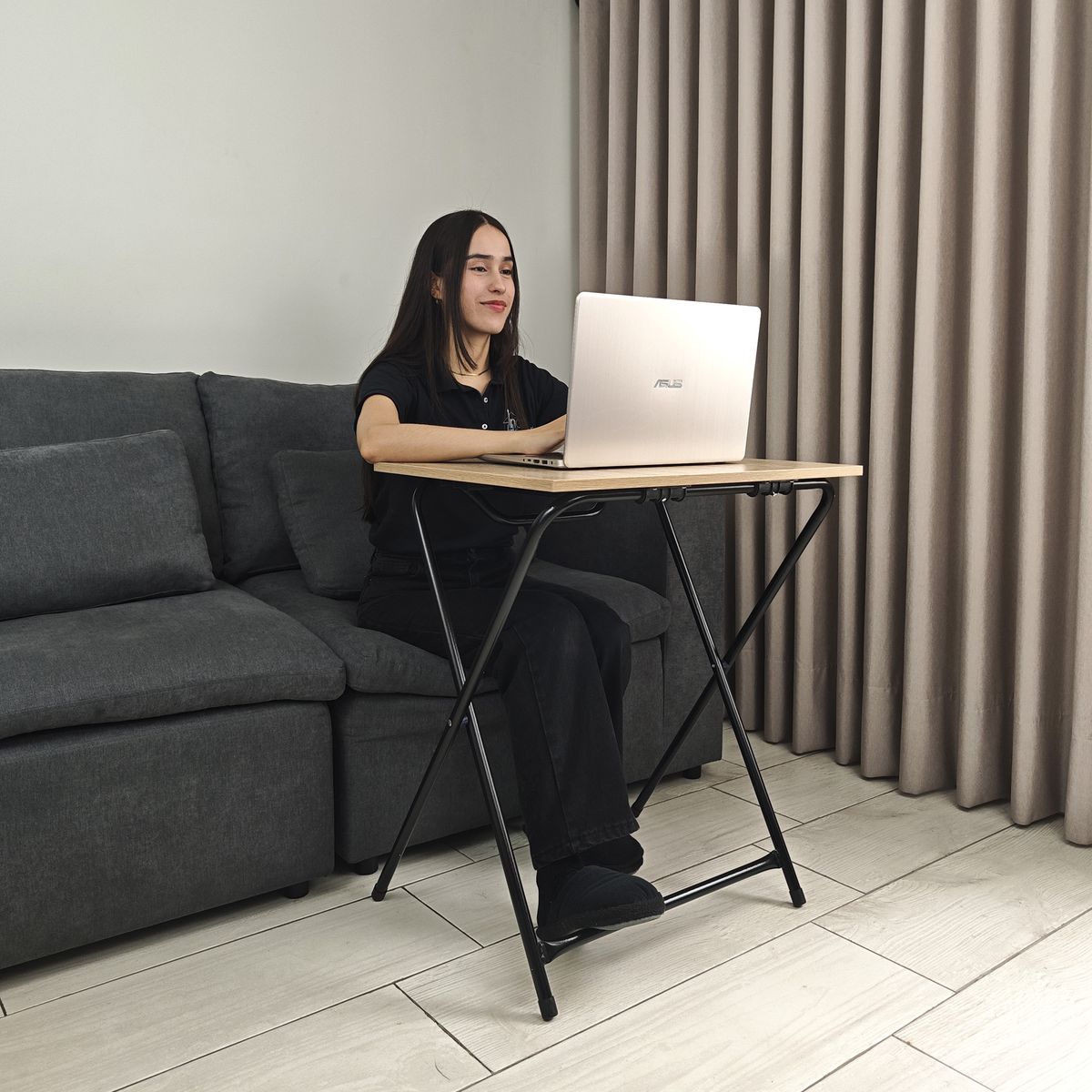 INDUHOGAR - Escritorio plegable auxiliar triple altura mesa resistente color miel