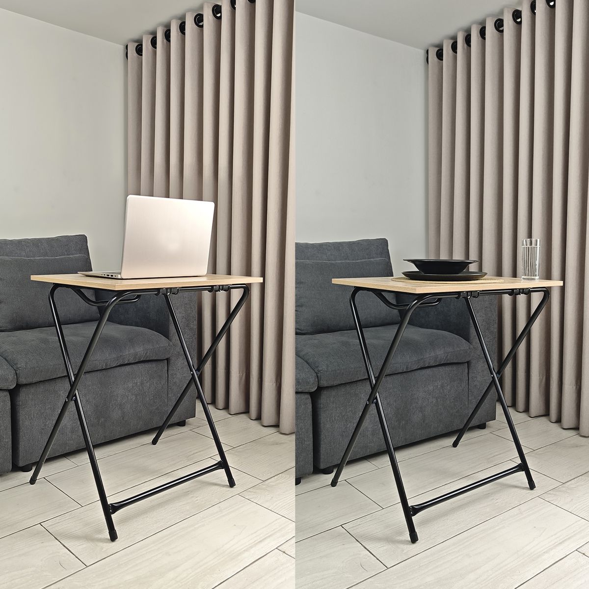 INDUHOGAR - Mesa plegable auxiliar triple altura escritorio resistente color miel