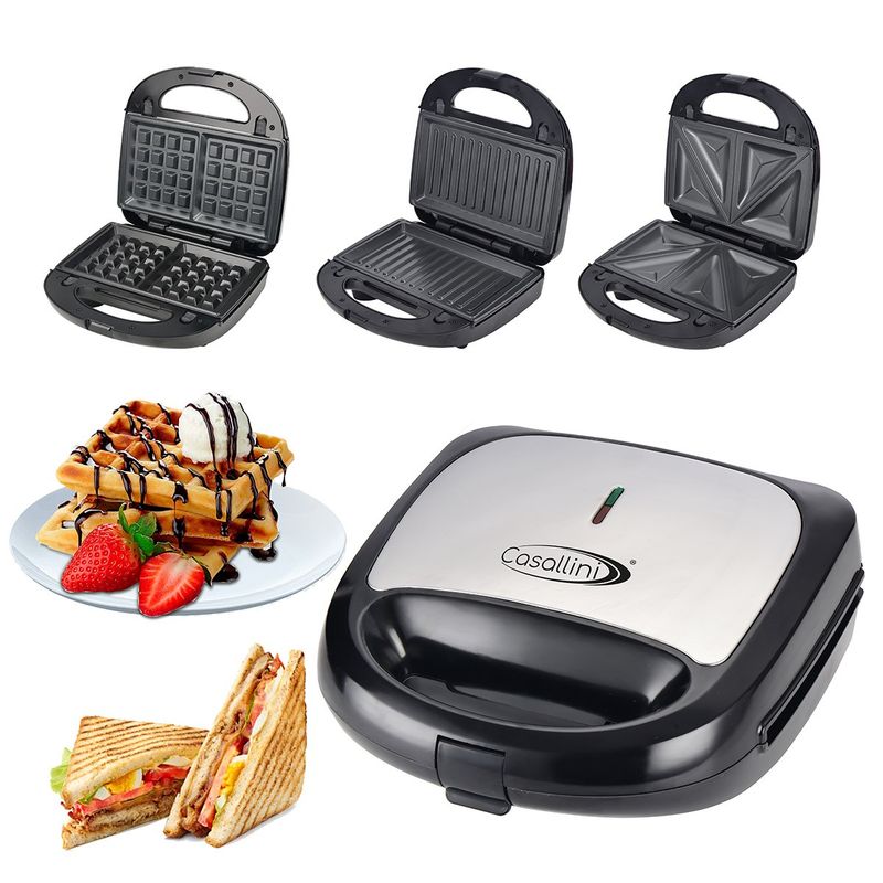 CASALLINI - Sanduchera Eléctrica 3 En 1 Sandwich, Panini Y Waffles