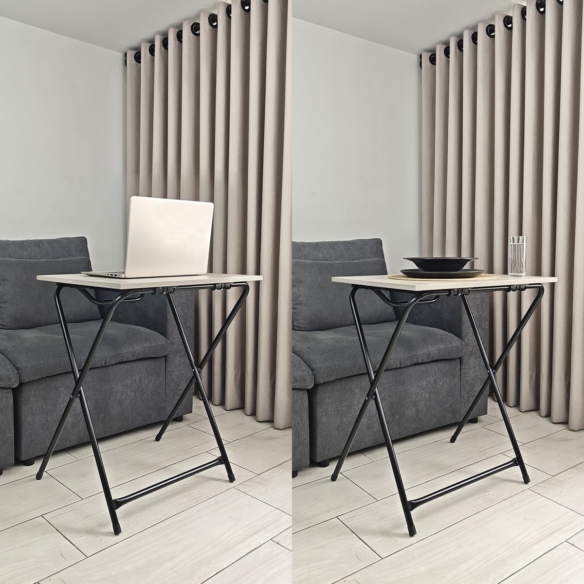 INDUHOGAR - Mesa plegable auxiliar triple altura escritorio resistente color gris