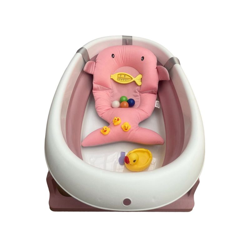 GENERAC - Bañera plegable para bebe con cojin termometro patos pimpon