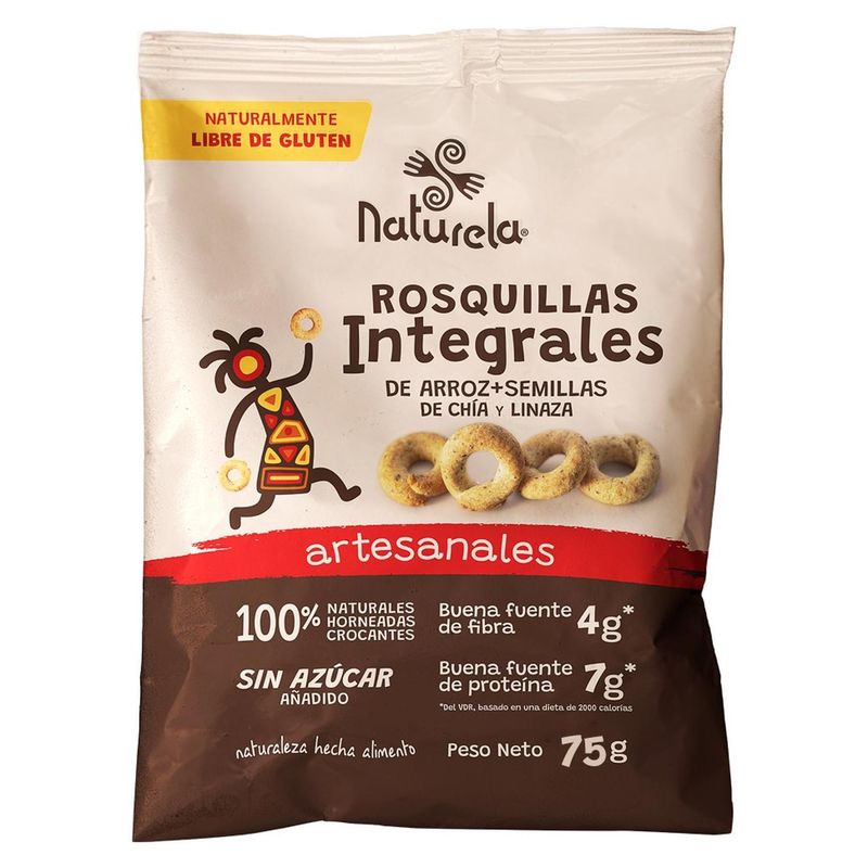 NATURELA - Rosquillas Integrales de Arroz + Semillas de Chía y Linaza x 75 Grs - Naturela