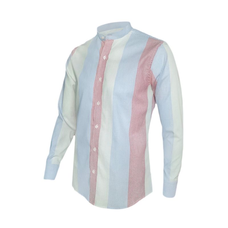 SON DOS - Camisa de rayas azul rojo y verde manga larga Slim hombre 