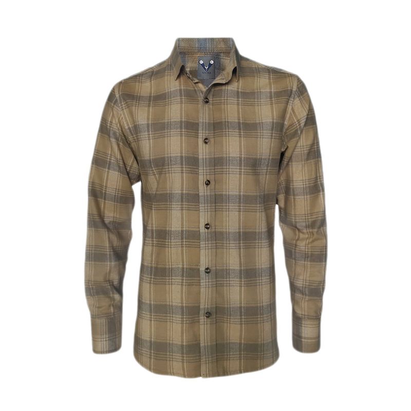 SON DOS - Camisa leñadora café de cuadros camel manga larga slim hombre