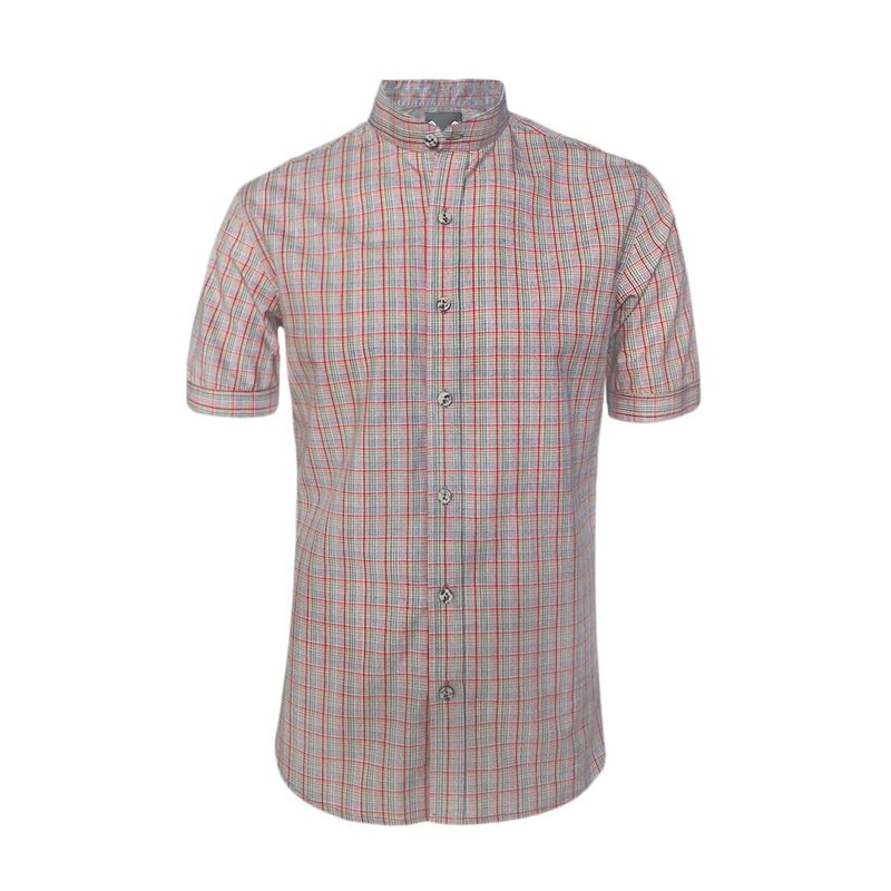 SON DOS - Camisa de cuadros rojos azul y amarillo manga corta Slim hombre