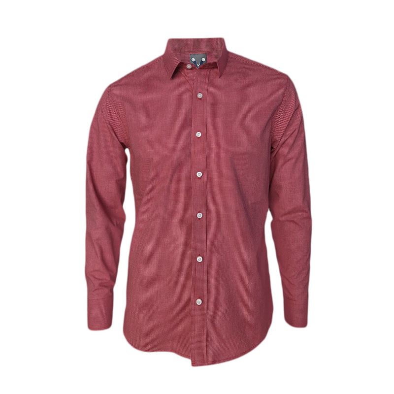 SON DOS - Camisa de cuadros roja con blanco sin bolsillo Slim manga larga hombre