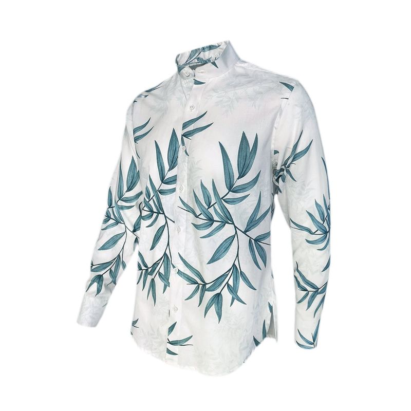 SON DOS - Camisa playera marfil cuello nerú manga larga Slim hombre