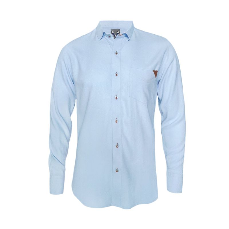 SON DOS - Camisa lino azul claro con contraste ocasión manga larga Slim hombre