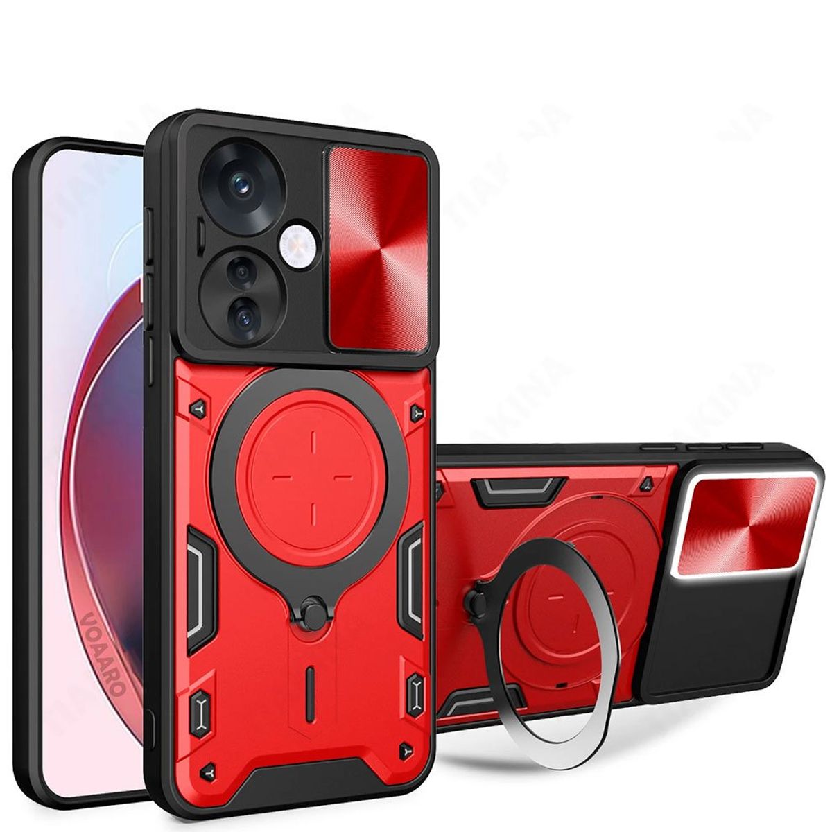GENERICO - Estuche Proteccion Camara Con Soporte para Oppo Reno 11F Rojo