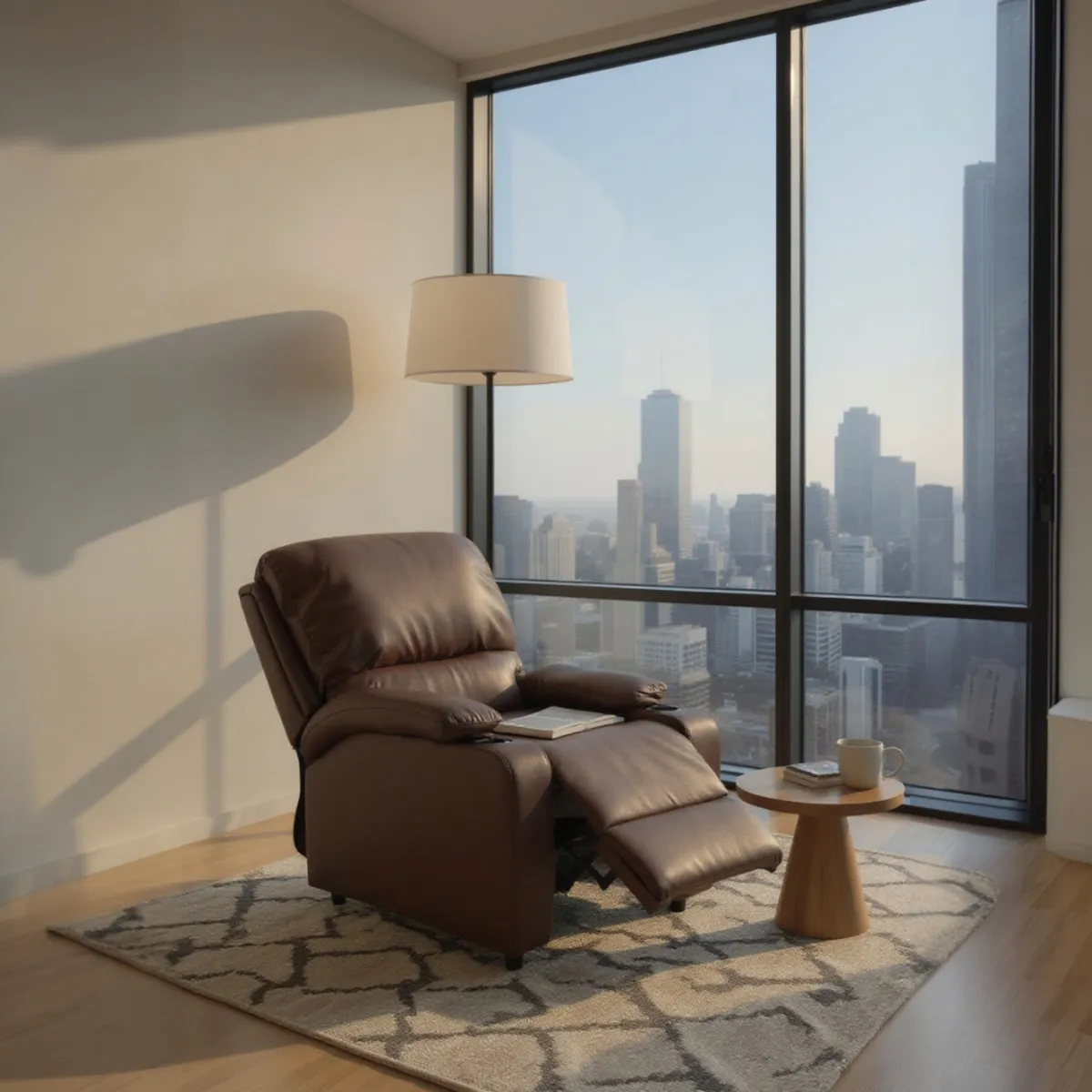 MUEBLES FIOTTI - Silla reclinable con portavasos cafe ecocuero Waheeb