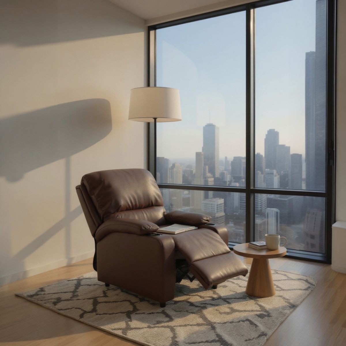 MUEBLES FIOTTI - Silla reclinable con portavasos cafe ecocuero Waheeb