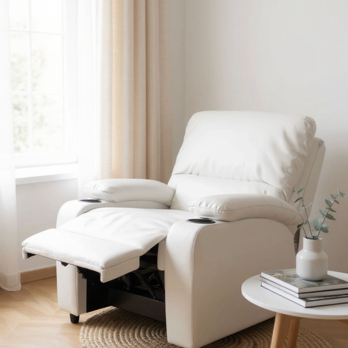 MUEBLES FIOTTI - Silla reclinable con portavasos Blanca Waheeb