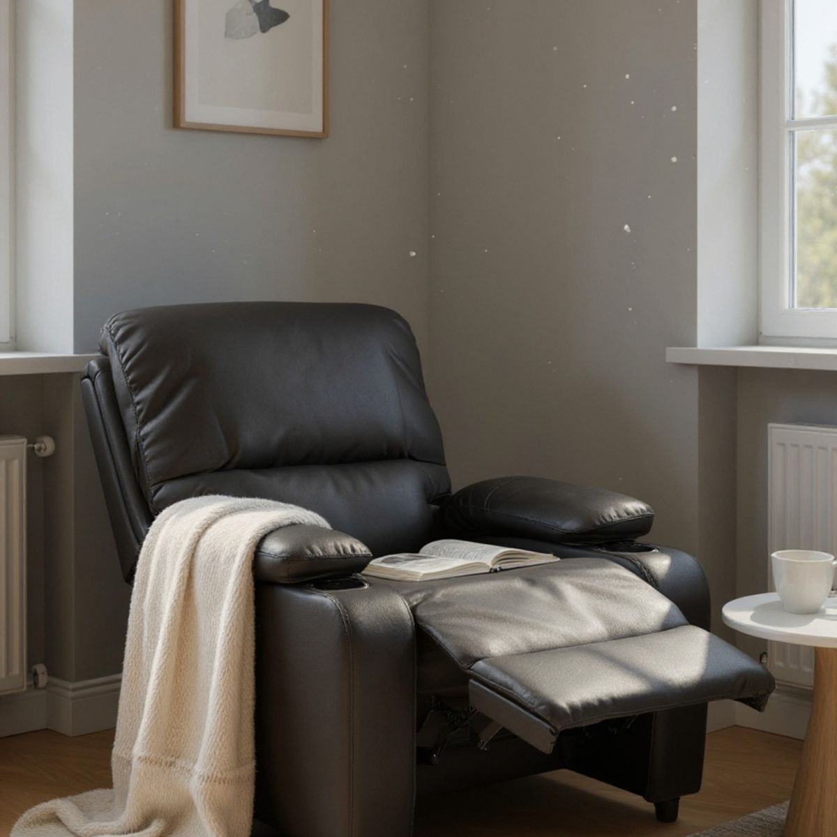 MUEBLES FIOTTI - Silla reclinable con portavasos Negra Ecocuero Waheeb