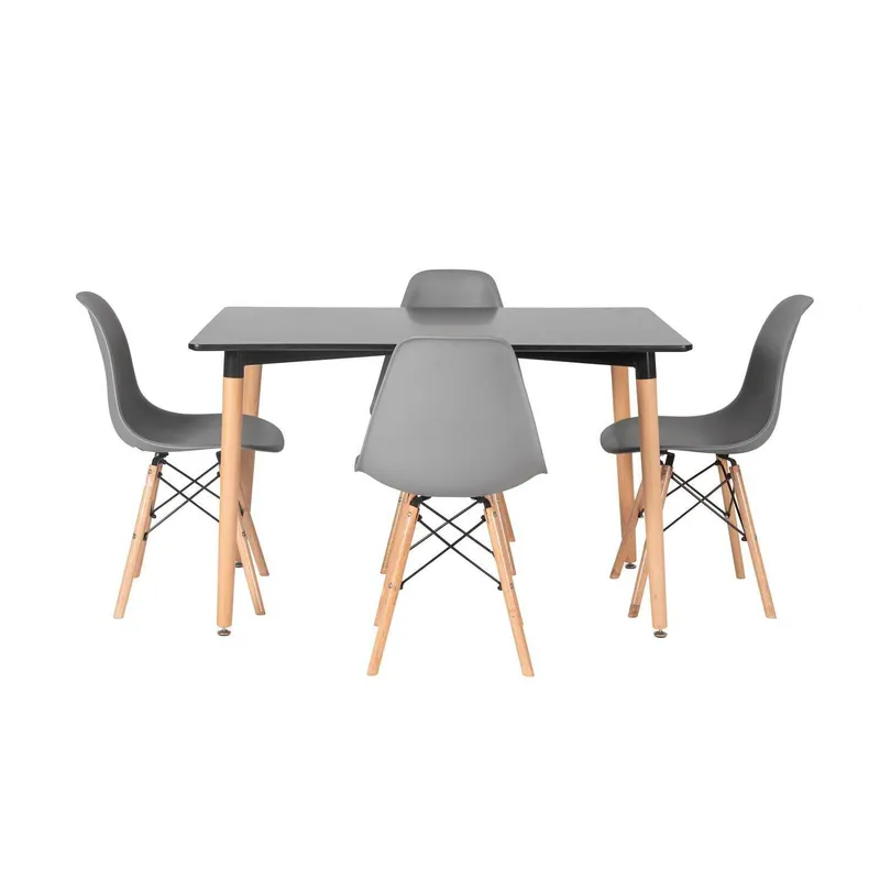 MUEBLES FIOTTI - Juego de comedor 4 Puestos Negro Gris Edrik