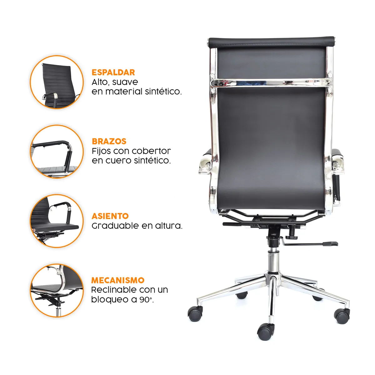 BONNO - Silla De Oficina Espaldar Alto Boss Inter Negro Bonno