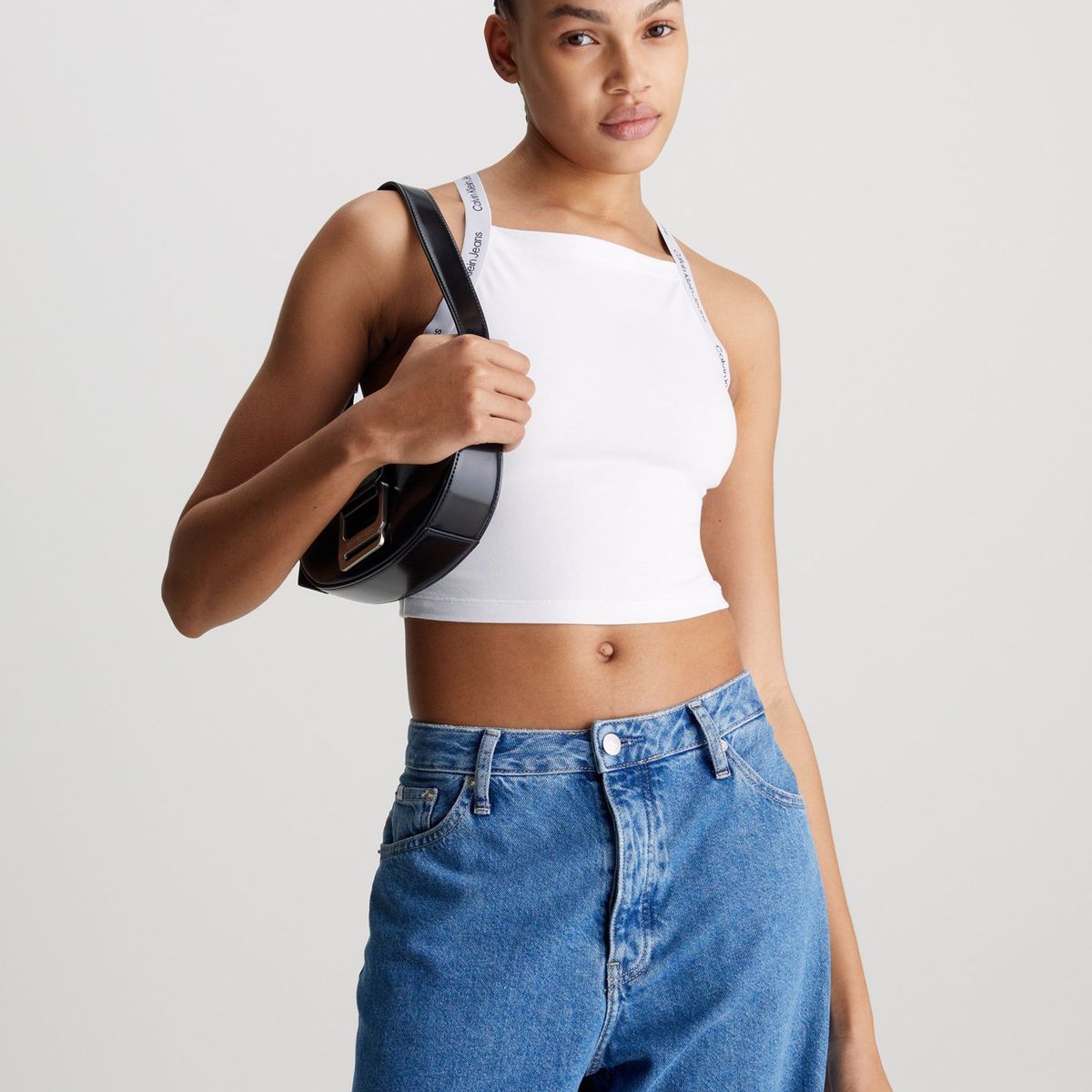 CALVIN KLEIN - Camiseta blanca de tirantes cropped con cinta con logo Calvin Klein