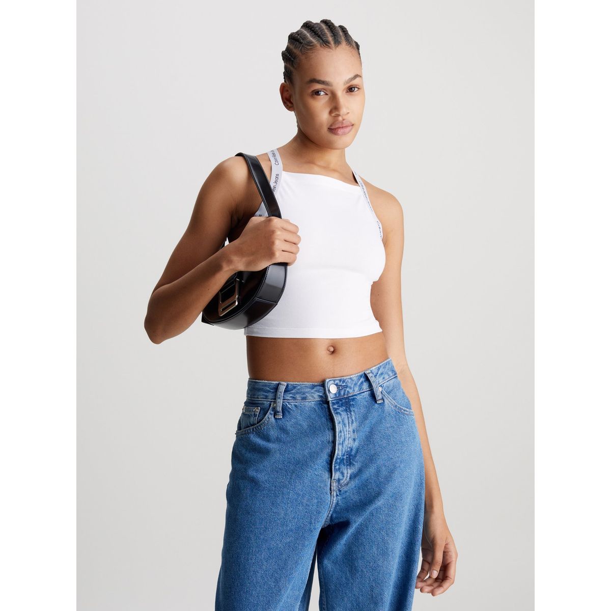 CALVIN KLEIN - Camiseta blanca de tirantes cropped con cinta con logo Calvin Klein